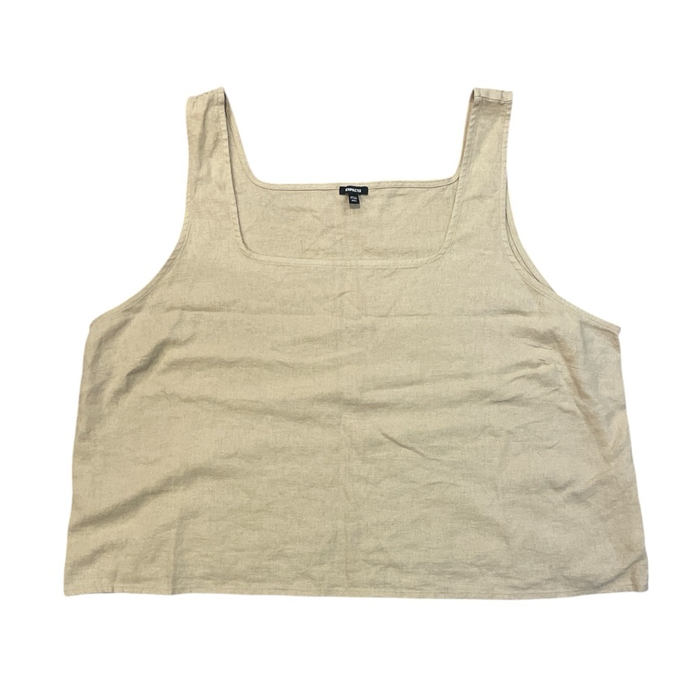 Linen blend crop square neck beige tank top vacation beach cruise lagenlook XXL